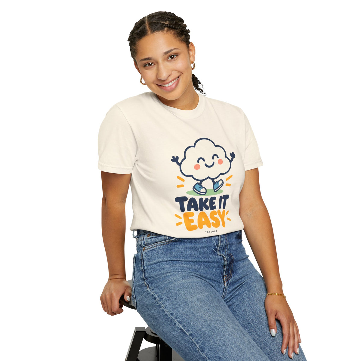 Take It Easy – Happy Cloud Graphic T-Shirt | Festora Everyday