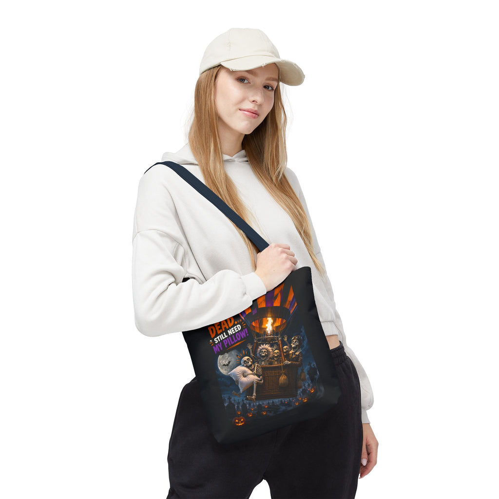 Halloween Ghost Tote — "Woke Up Dead... Still Need My Pillow" All-Over Print Tote