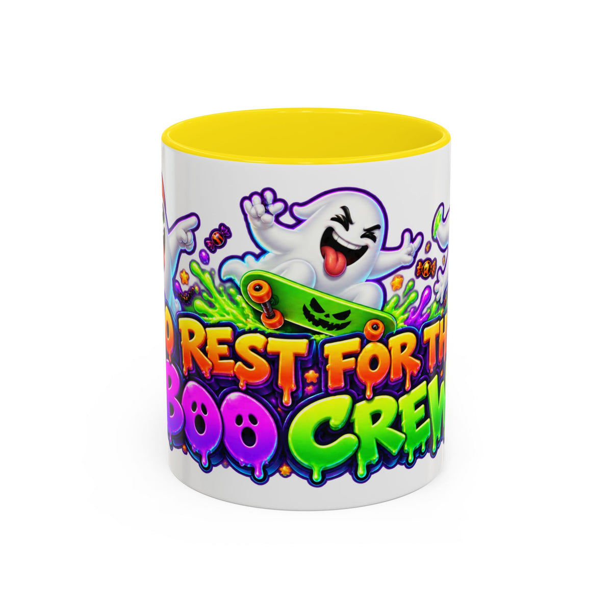 No Rest for the Boo Crew Crazy Ghosts Halloween White Mug