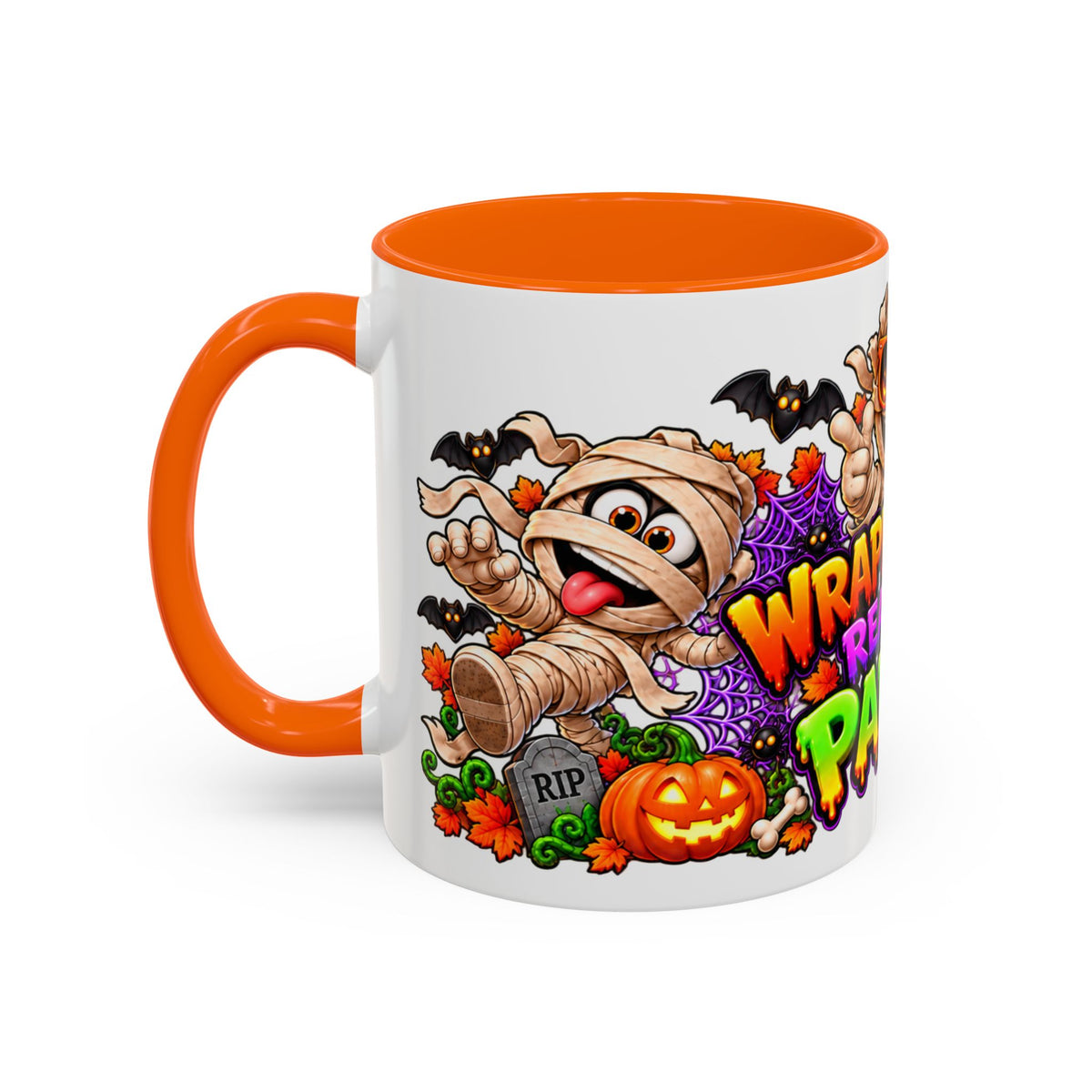 Wrapped Up & Ready to Party White Mug – Funny Mummies & Spooky Party Design