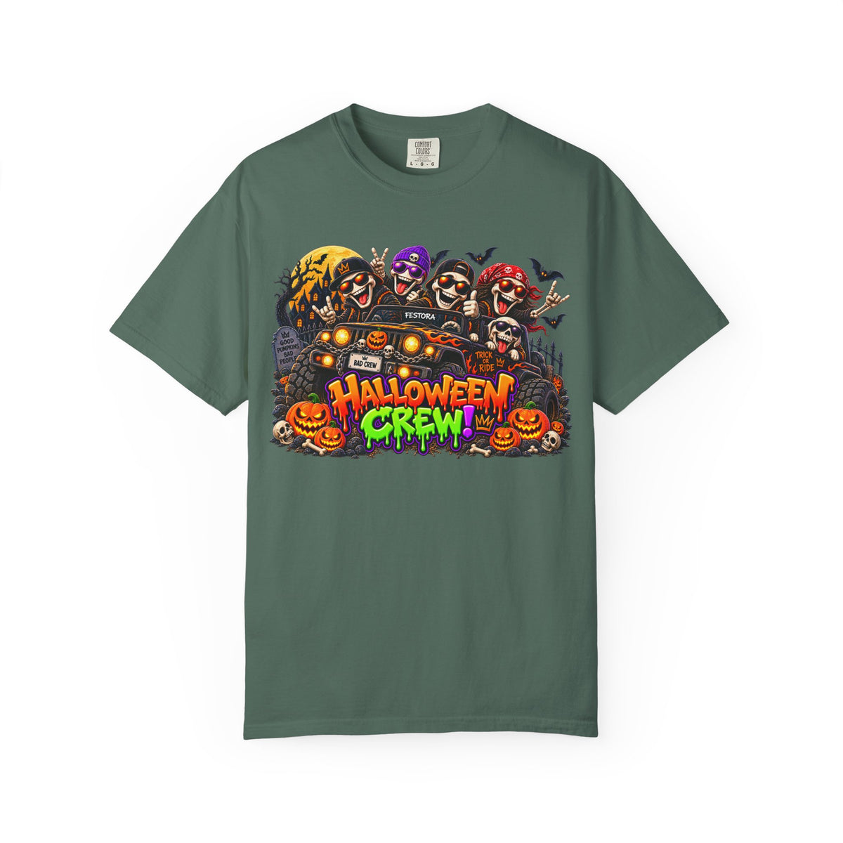Halloween Crew T-Shirt – Skeleton Jeep Spooky Graphic Tee