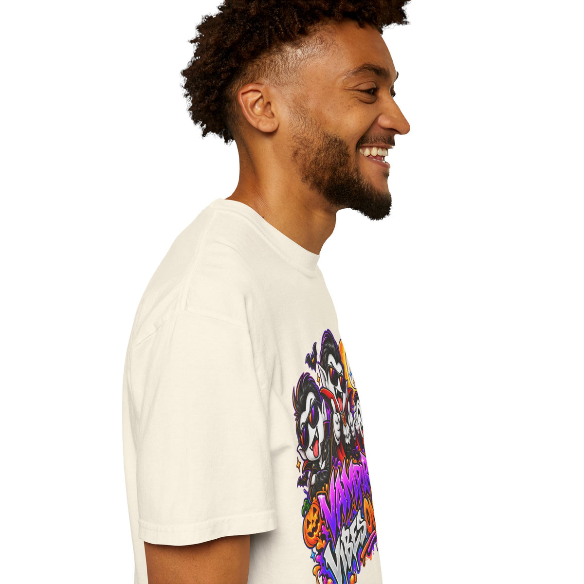 Neon Vampire Vibes Halloween Unisex Garment-Dyed T-Shirt Featuring a Cool Festora Vampire Crew