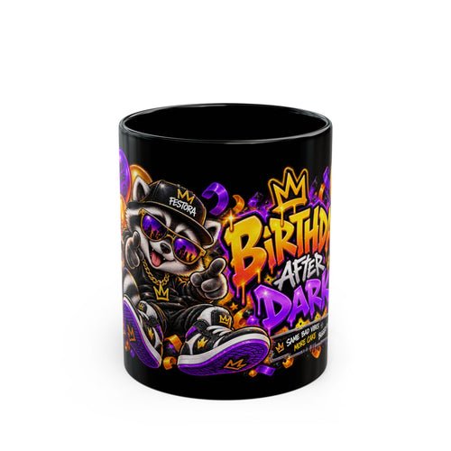 Birthday After Dark Black Mug – Festora Raccoon Birthday Coffee Cup