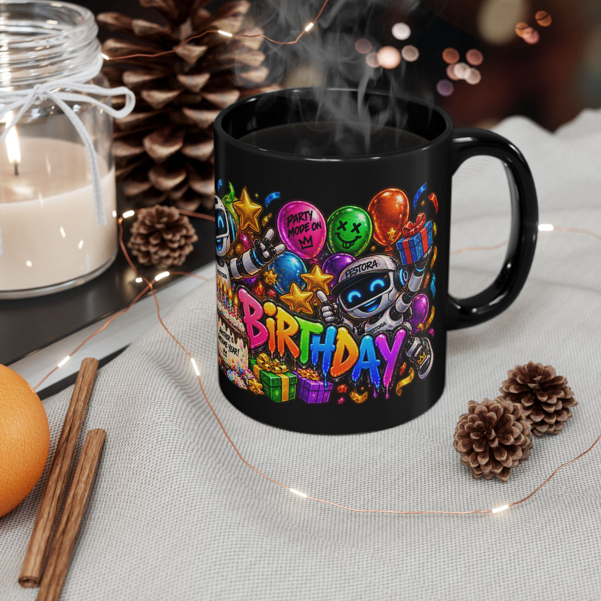 Birthday Robot Mug — Colorful Happy Birthday Gift Coffee Cup (11oz)