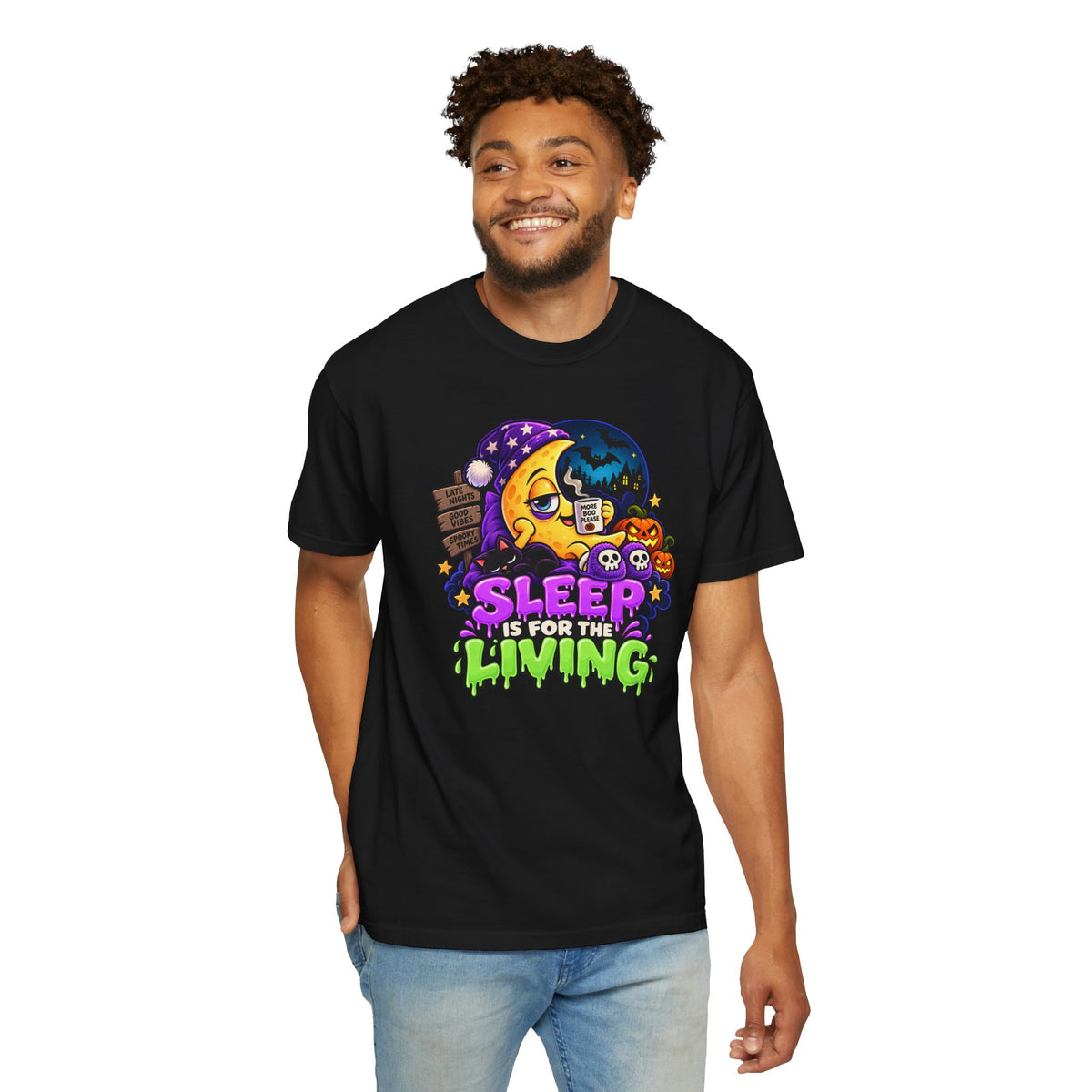 Sleep Is for the Living – Funny Halloween Moon T-Shirt