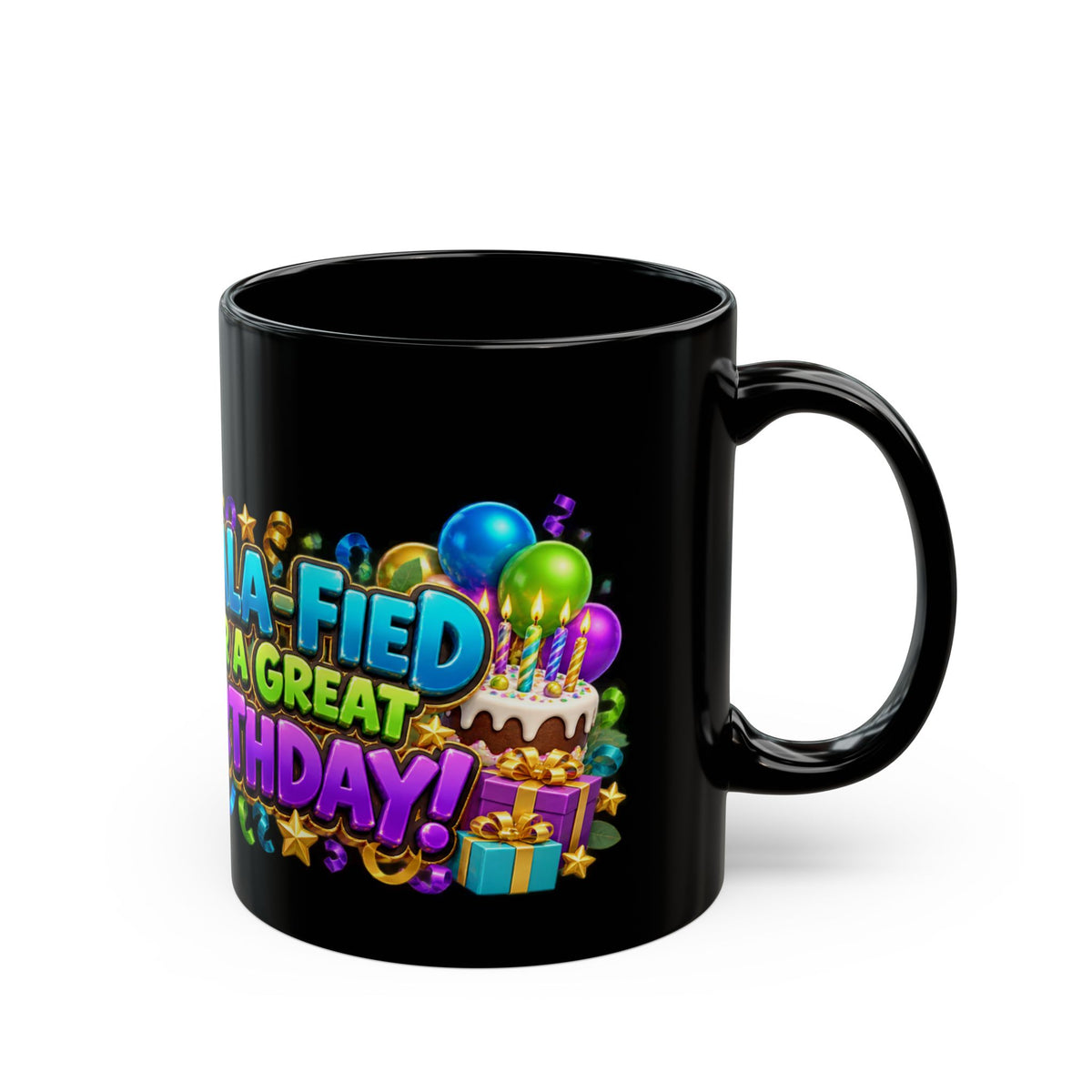 Koala-Fied for a Great Birthday Black Mug – Cute Koala Birthday Cup, Colorful Party Gift
