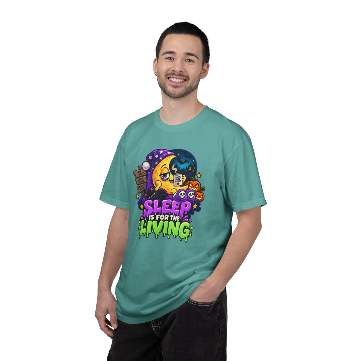 Sleep Is for the Living – Funny Halloween Moon T-Shirt