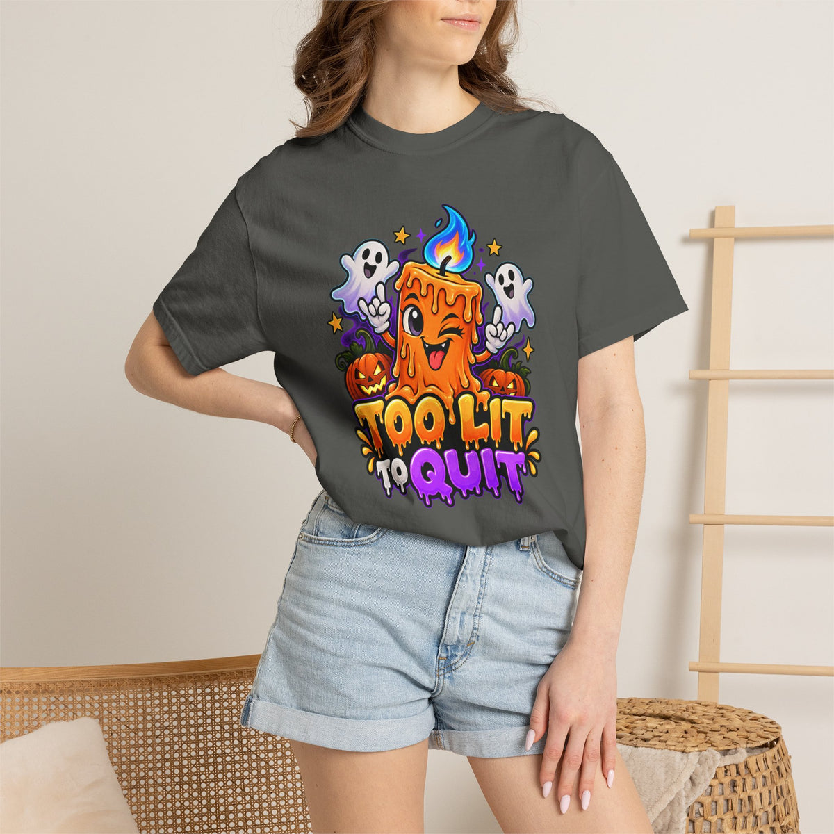 Too Lit to Quit – Funny Halloween Candle T-Shirt