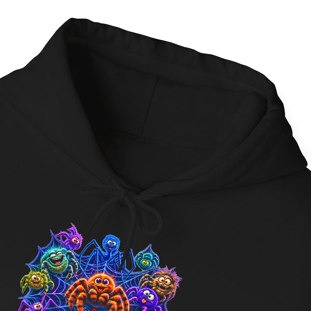 Colorful Spider Squad Black Hoodie - Funny Halloween Graphic Unisex Sweatshirt