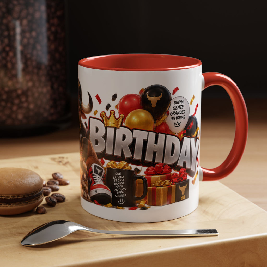 Happy Birthday Bull Mug – Colorful 3D Birthday Gift – White Coffee Mug