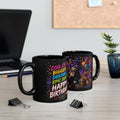 Happy Birthday Cat Mug — Colorful Neon Party Black Coffee Cup