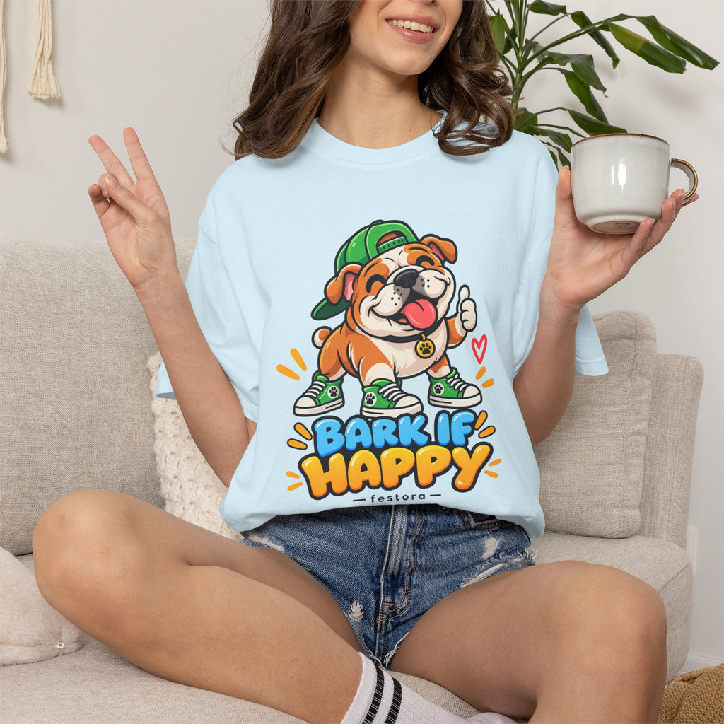 Bark If Happy – Cute Bulldog Graphic T-Shirt