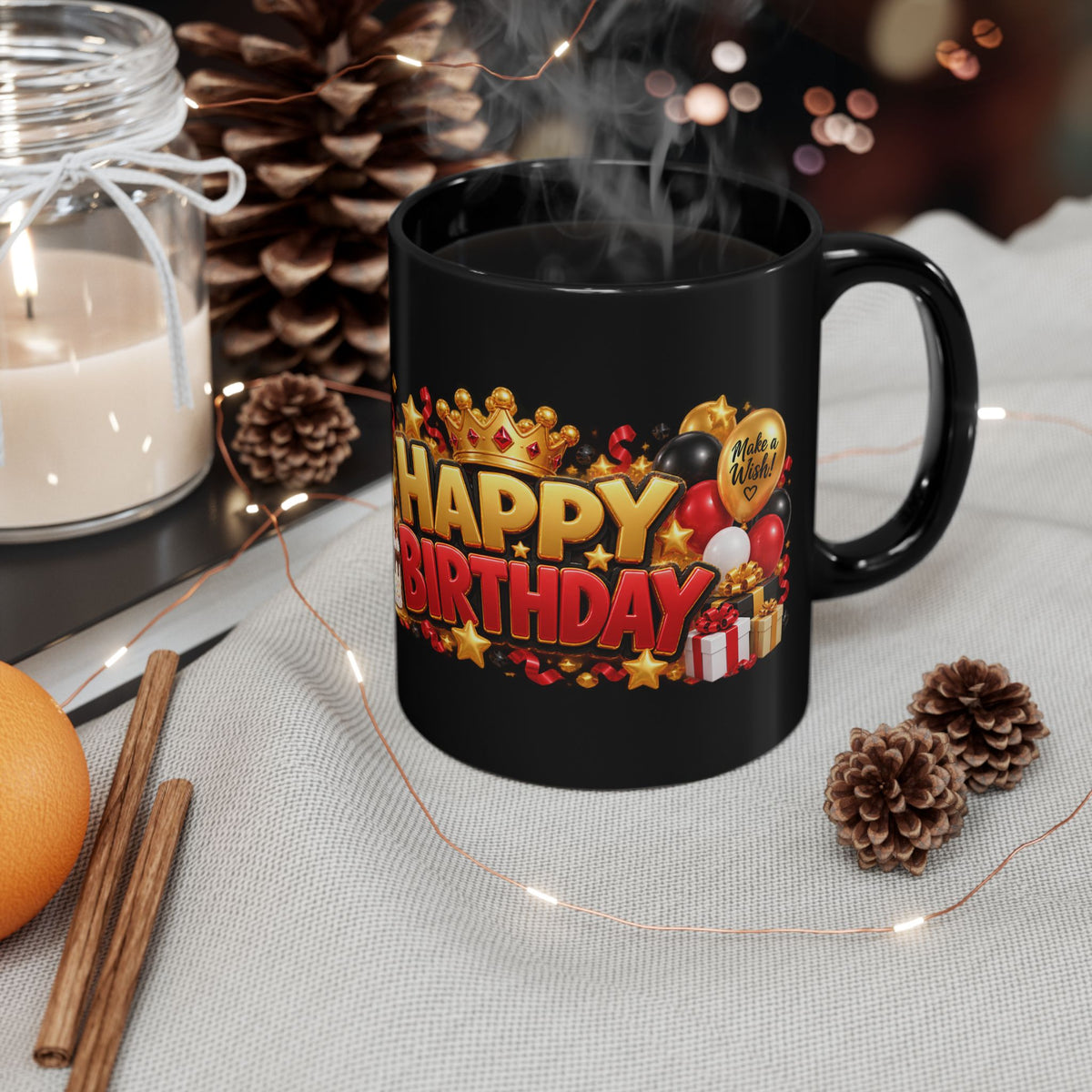 Happy Birthday Rhino Mug – Bold 3D Birthday Design – Black Coffee Mug
