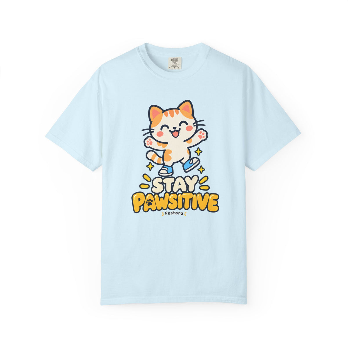 Stay Pawsitive – Cute Happy Cat Graphic T-Shirt