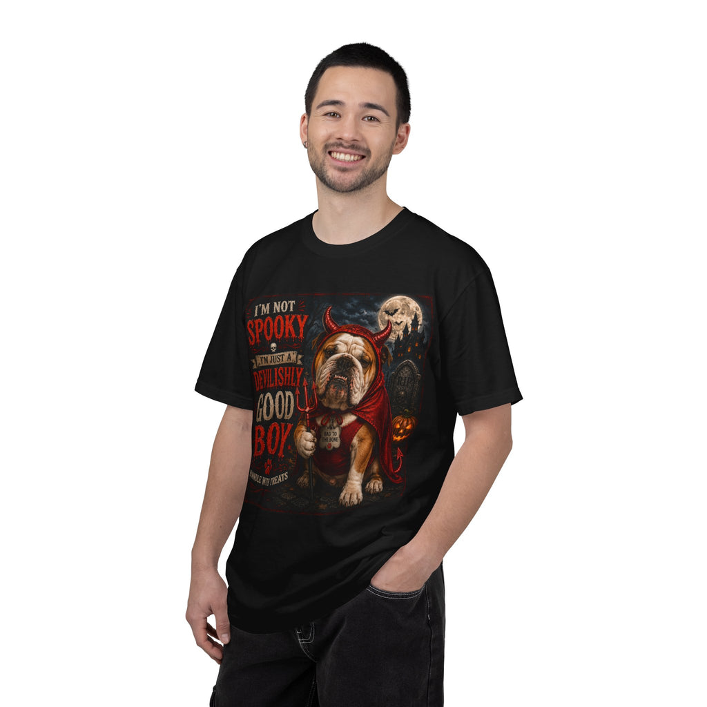 Halloween Bulldog T-Shirt — "I'm Not Spooky, I'm Just Devilishly Good Boy"