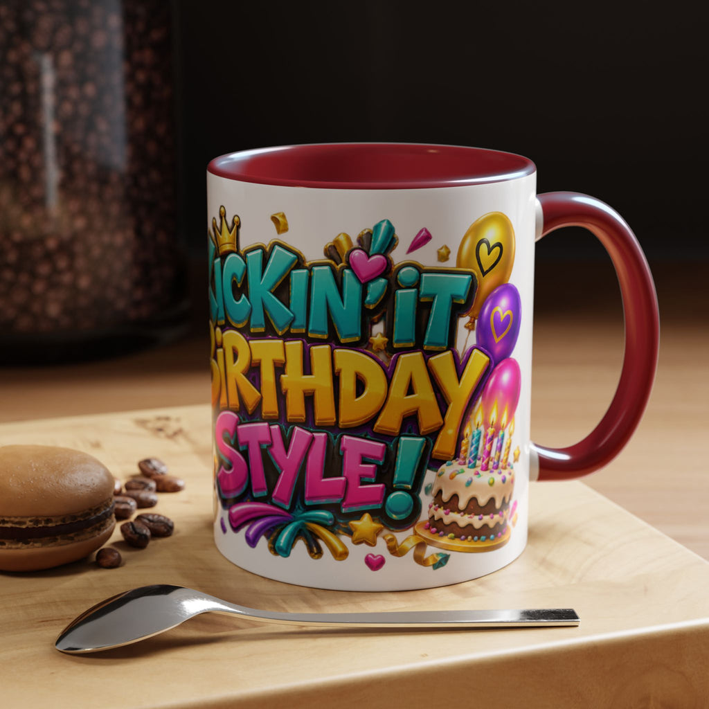 Kickin’ It Birthday Style Donkey White Mug – Funny Happy Birthday Party Cup, Cute Colorful Gift