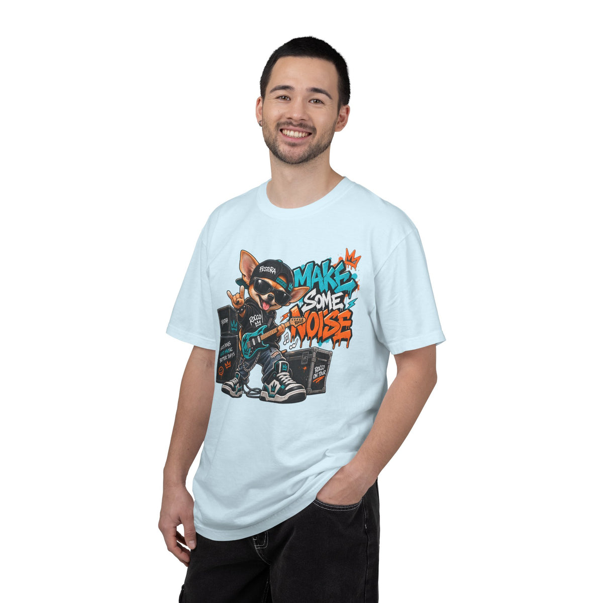 Make Some Noise Rocco Graphic T-Shirt — Streetwear Rock Dog Tee