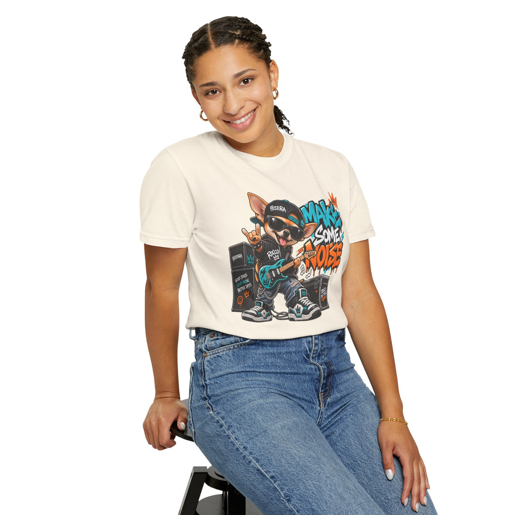 Make Some Noise Rocco Graphic T-Shirt — Streetwear Rock Dog Tee