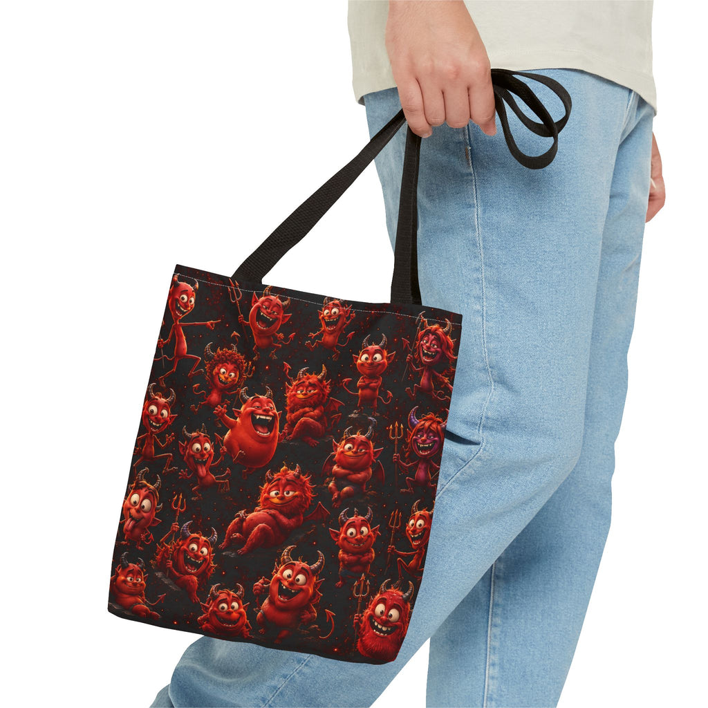 Funny Red Devils Tote Bag - Cute Mischievous Demon All-Over Print