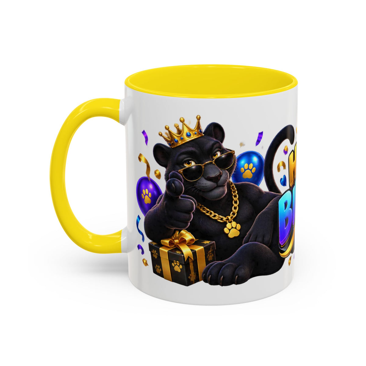 Black Panther Happy Birthday Mug – Purple Blue & Gold Birthday Gift – FestoraShop White Coffee Mug