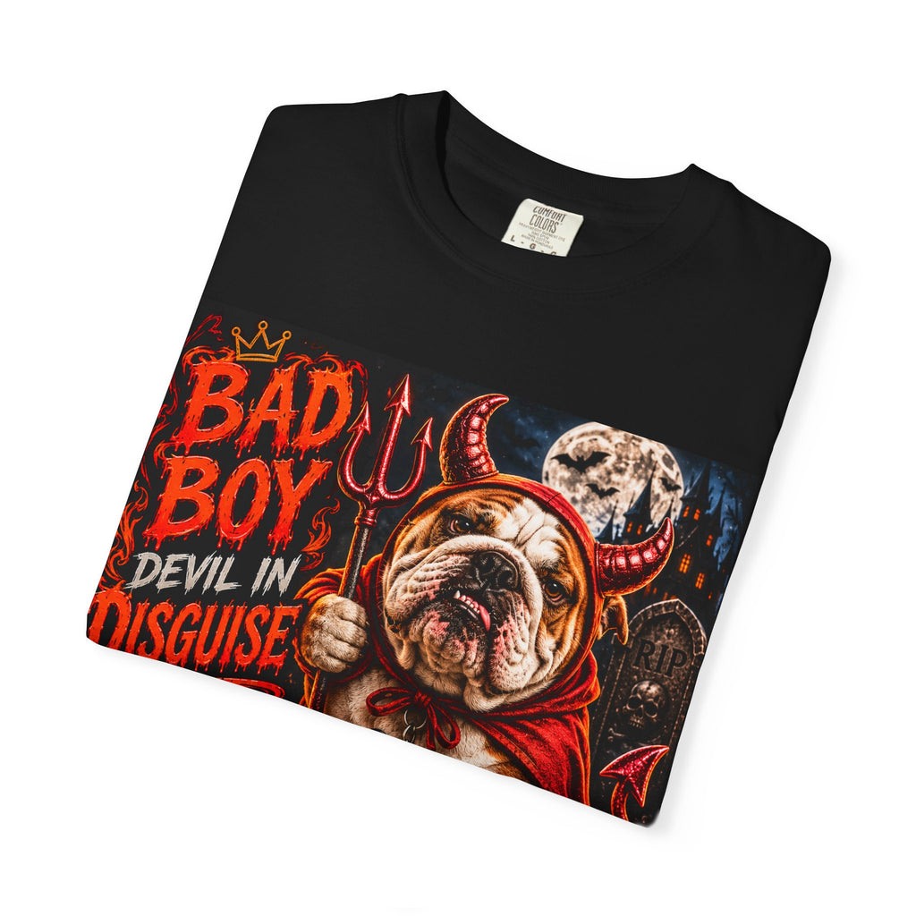 Bad Boy Devil in Disguise Bulldog Halloween T-Shirt