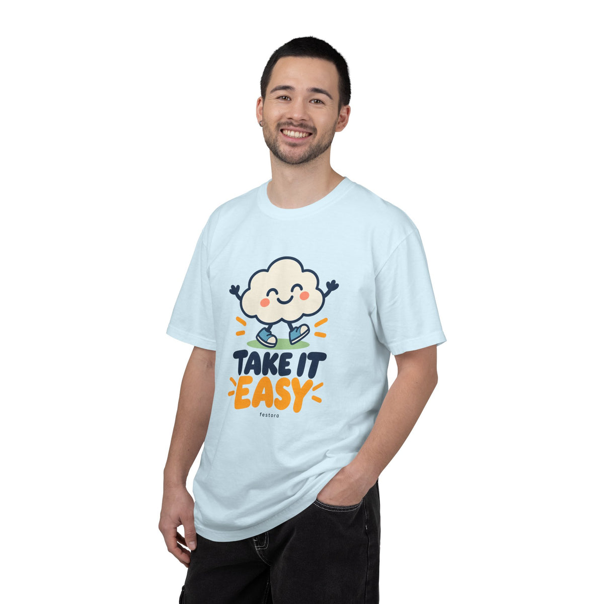 Take It Easy – Happy Cloud Graphic T-Shirt | Festora Everyday