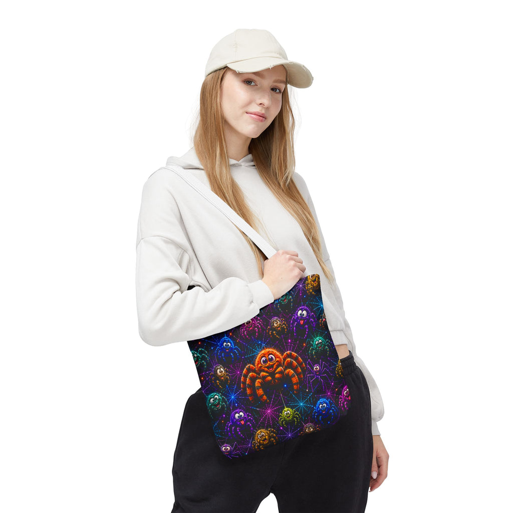 Colorful Crazy Spiders Halloween Tote Bag – Cute 3D Spider Web Pattern