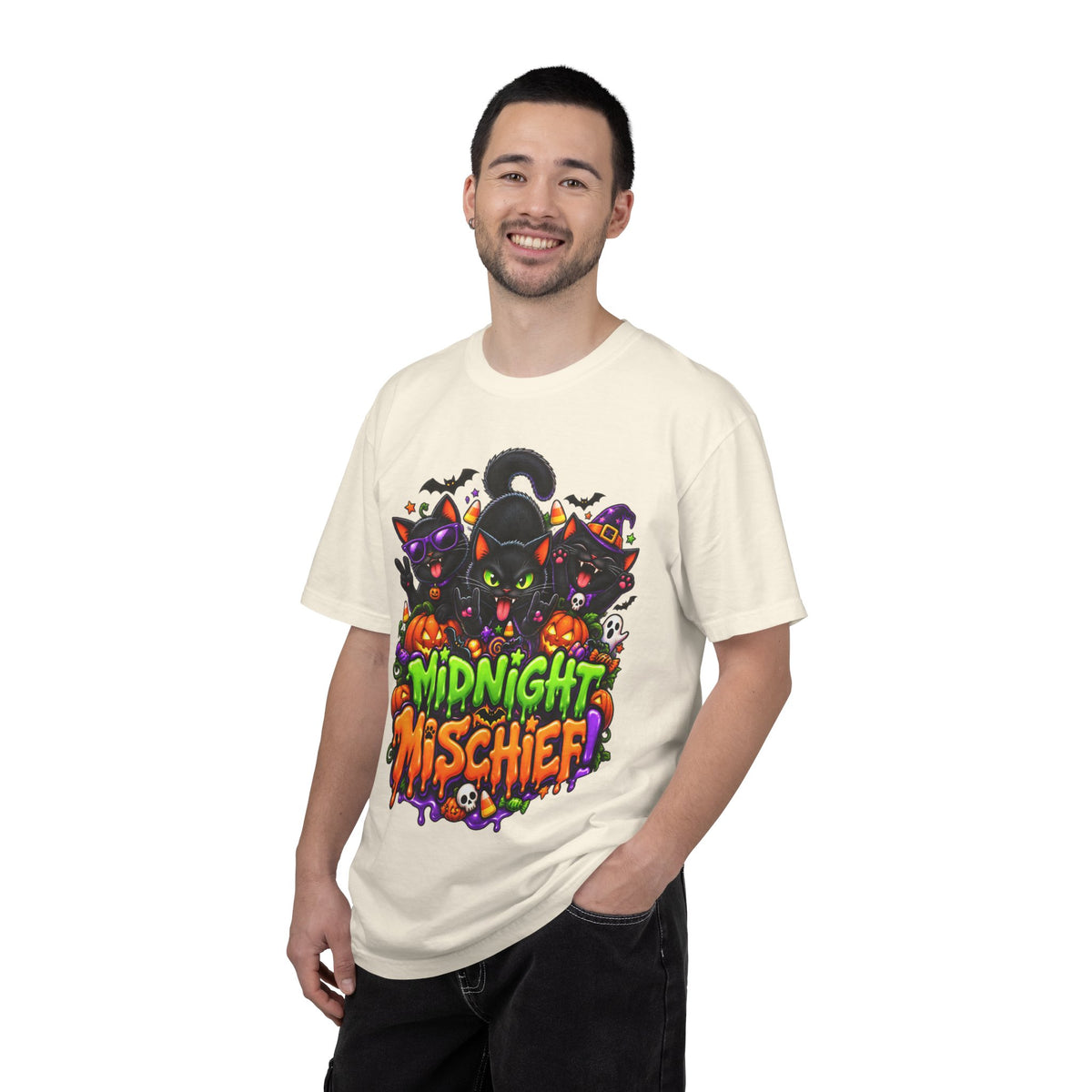 Midnight Mischief Halloween T-Shirt – Funny Black Cat Graphic Tee