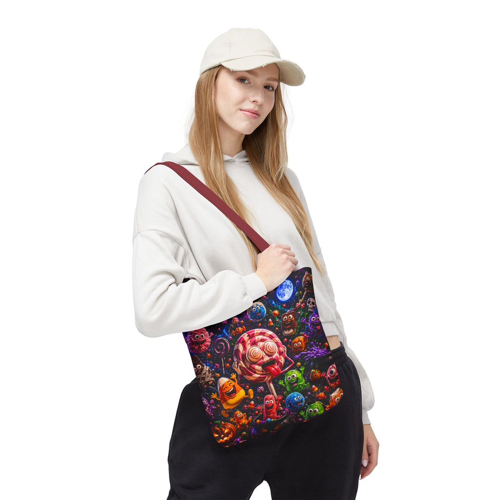 Crazy Halloween Candy Monsters Tote Bag — Colorful 3D Lolipop & Treats Design