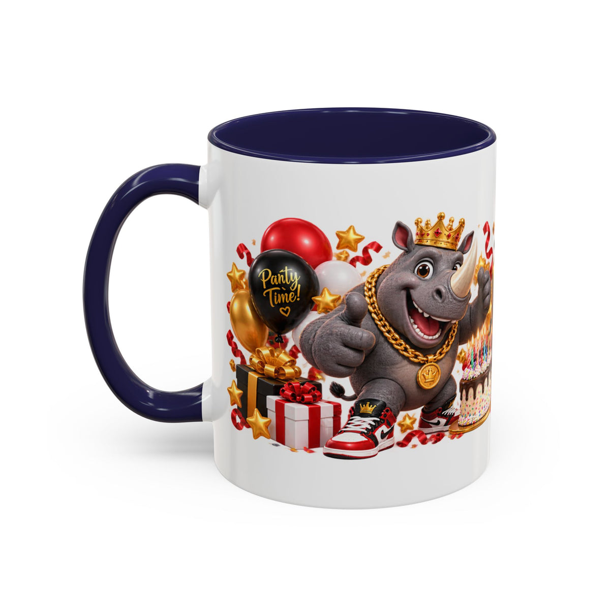 Happy Birthday Rhino Mug – Colorful 3D Birthday Gift – White Coffee Mug