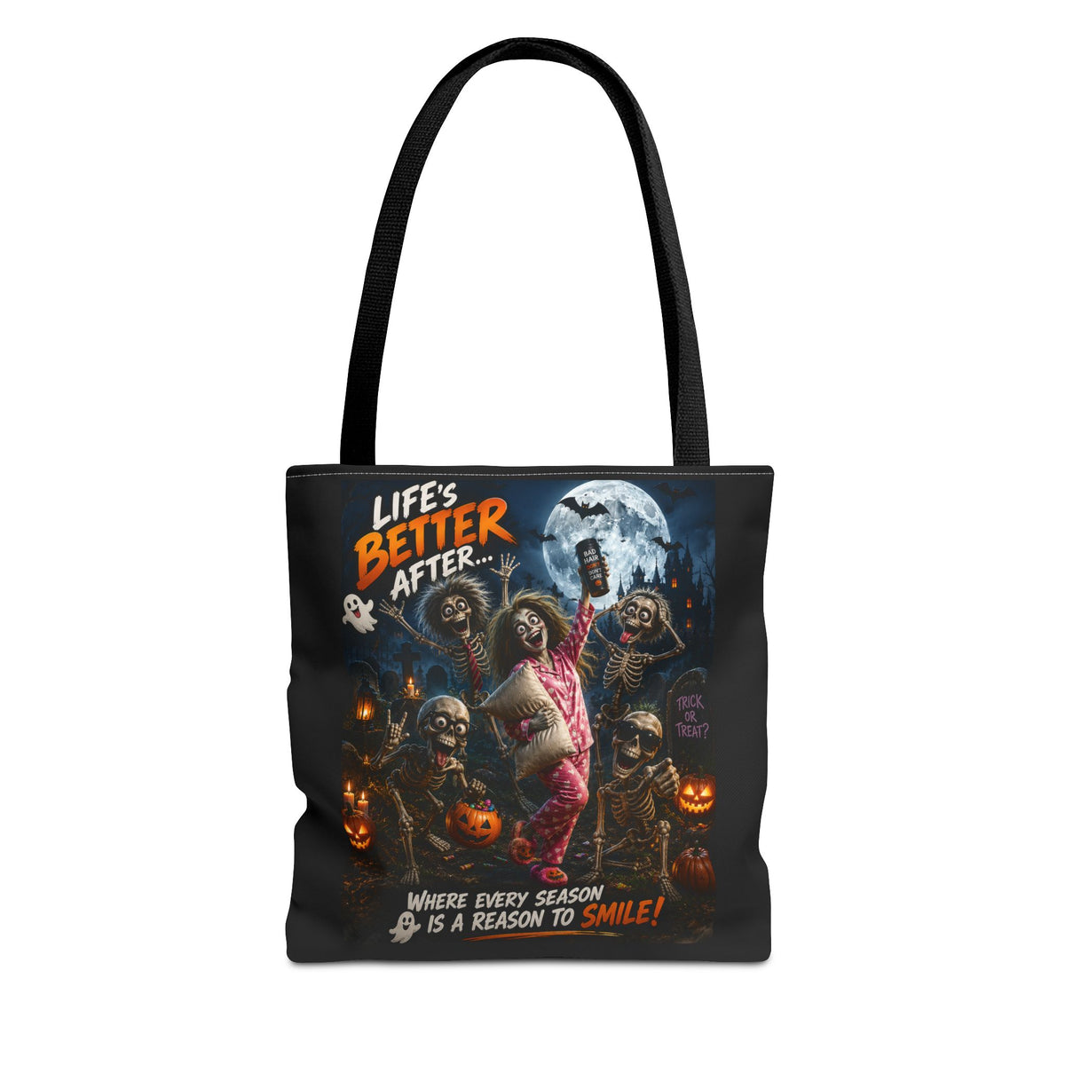 Halloween Horror Tote Bag - "Life's Better After" Trick-or-Treat Pumpkin Design