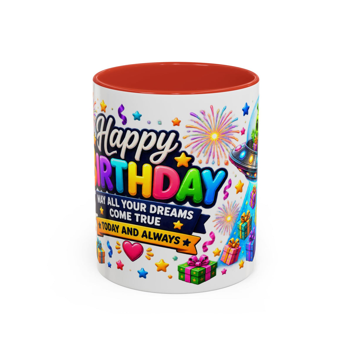 Happy Birthday Alien Coffee Mug — Colorful Galactic Birthday Wishes
