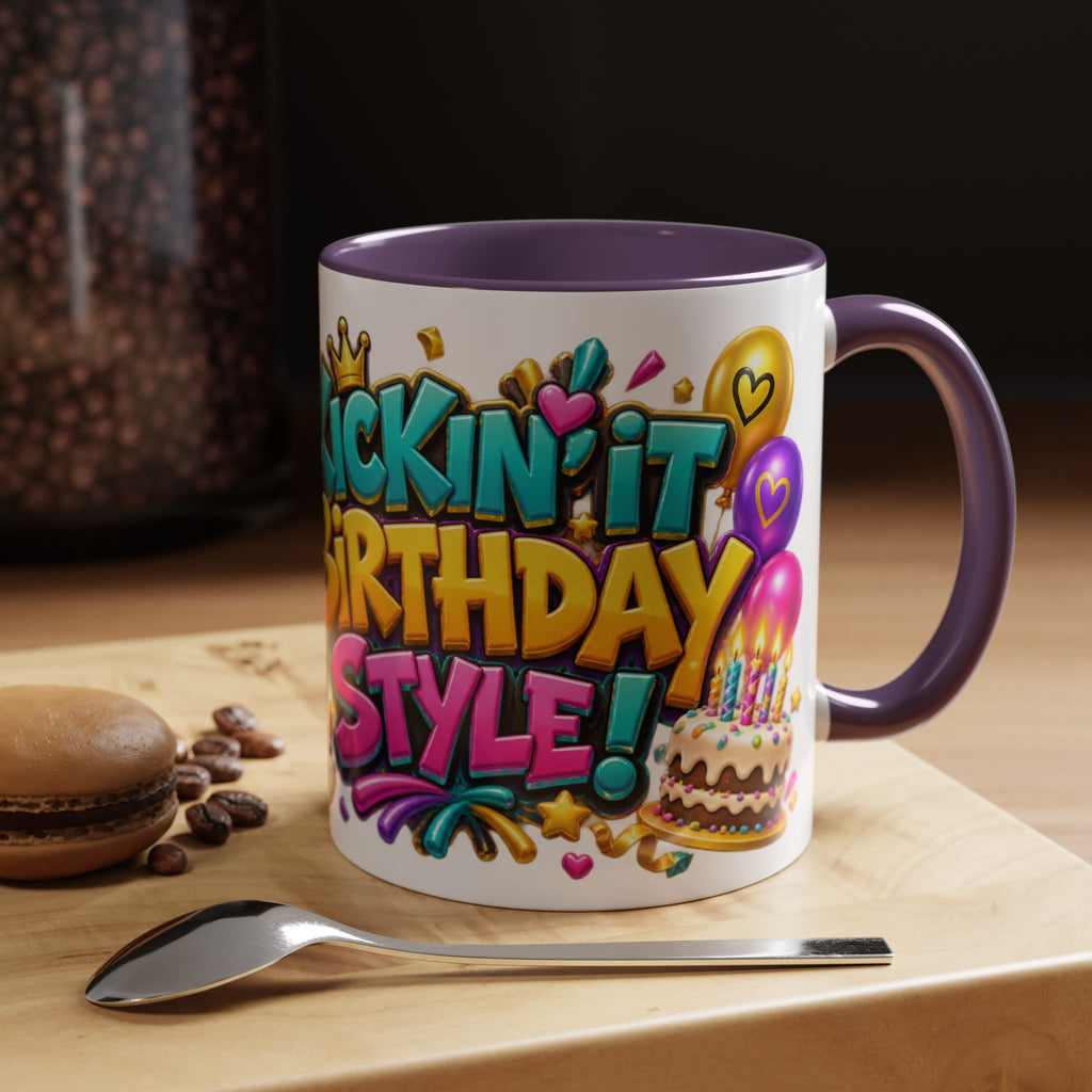 Kickin’ It Birthday Style Donkey White Mug – Funny Happy Birthday Party Cup, Cute Colorful Gift
