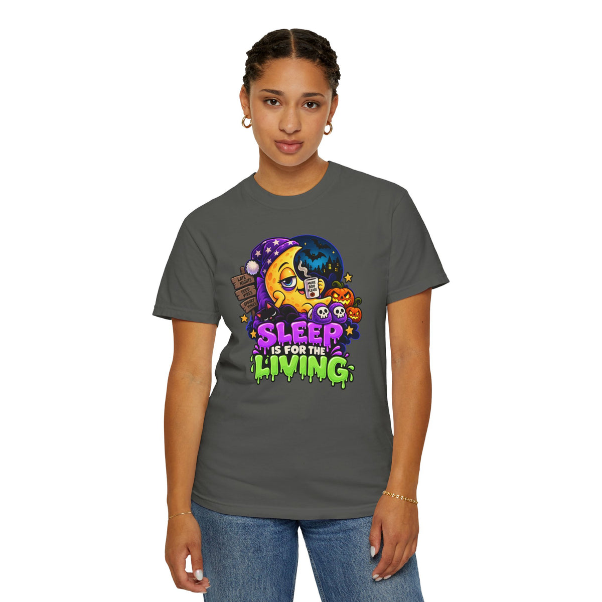 Sleep Is for the Living – Funny Halloween Moon T-Shirt