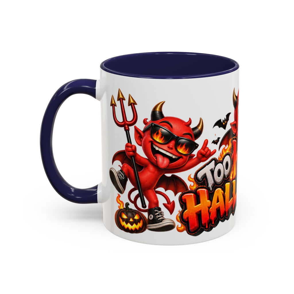 Too Hot for Halloween White Mug – Funny Devils, Flames & Spooky Design