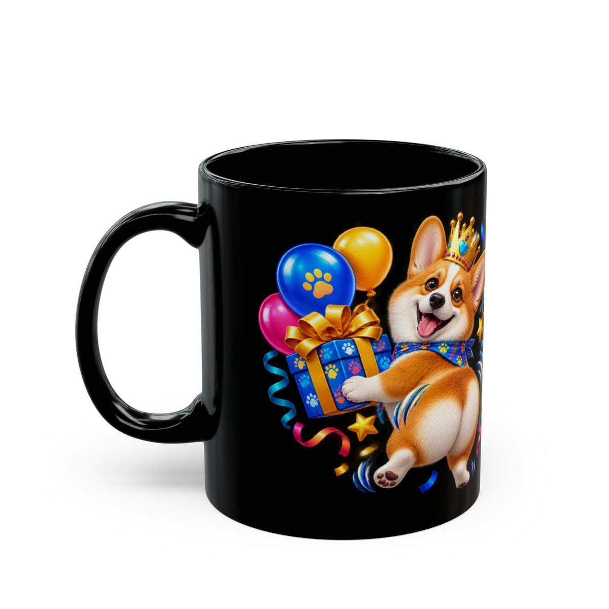 Birthday Mode Full Wiggle Corgi Black Mug