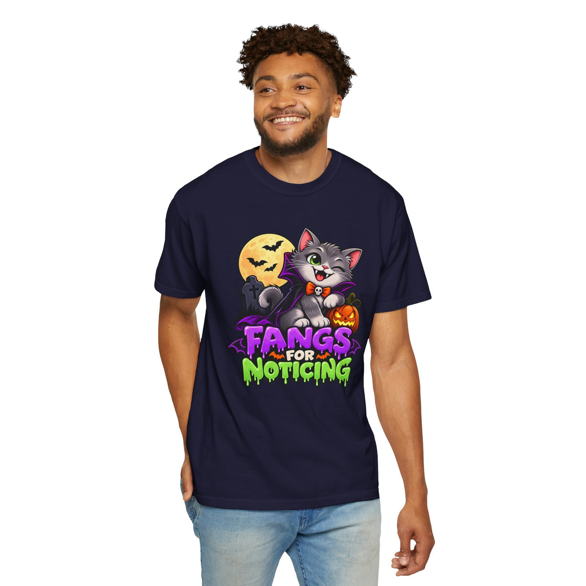 Fangs for Noticing – Cute Vampire Cat Halloween T-Shirt