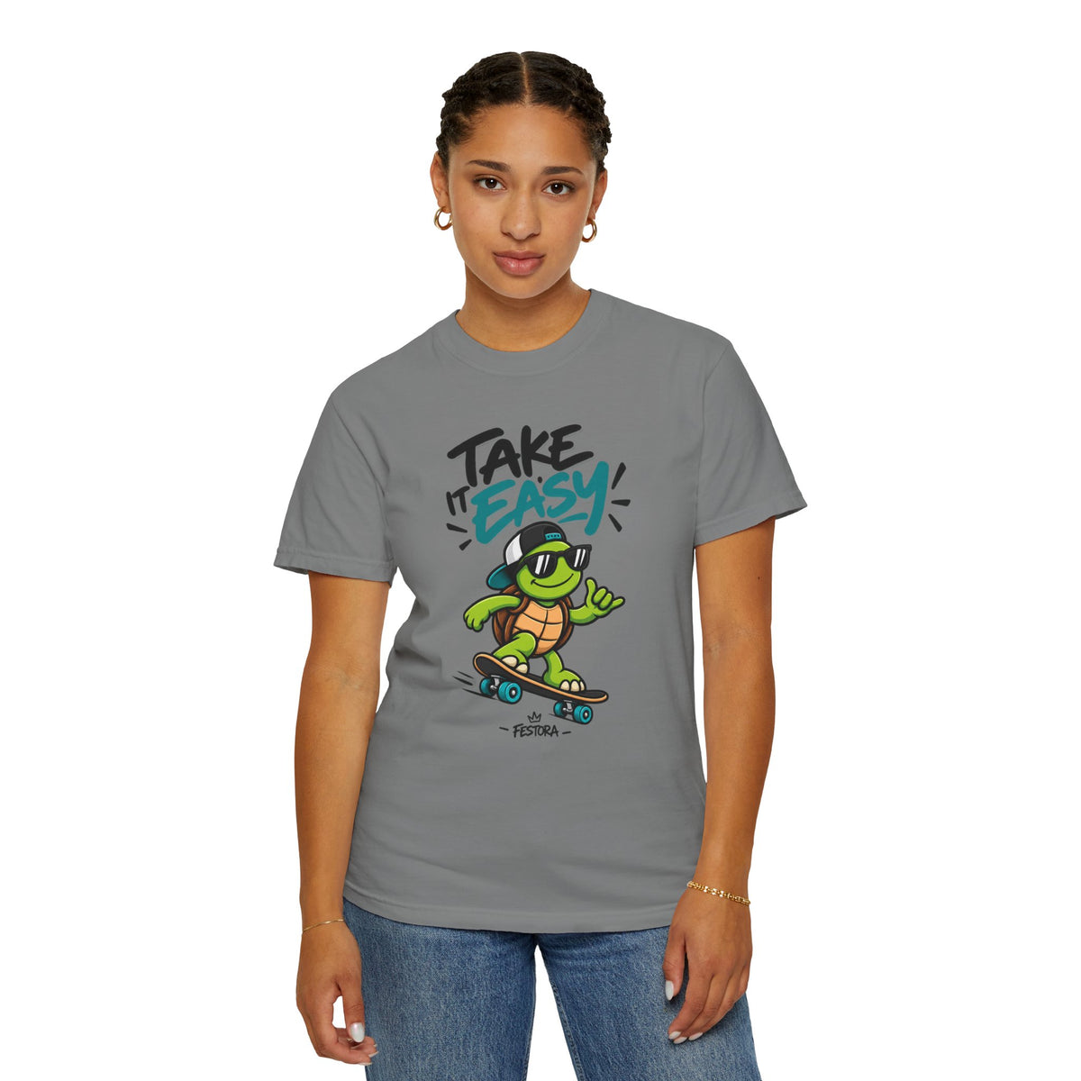 Take It Easy Skate Turtle Graphic T-Shirt | Festora Everyday