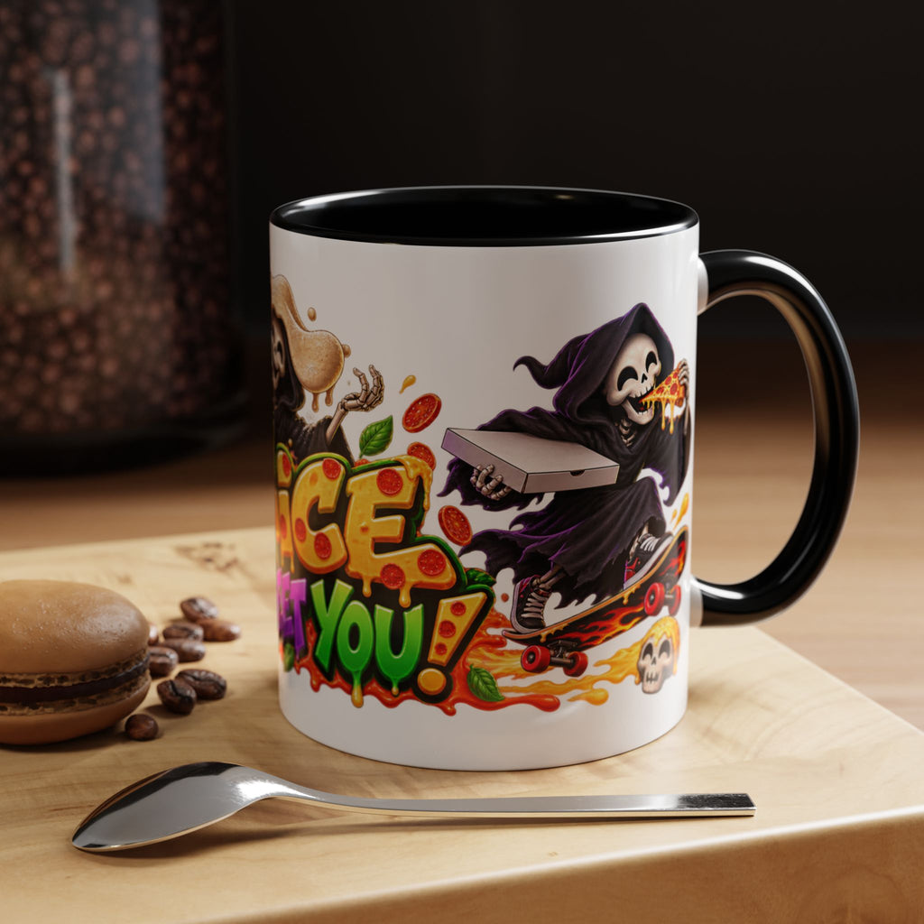 Slice to Meet You Funny Grim Reaper Pizza Halloween White Mug