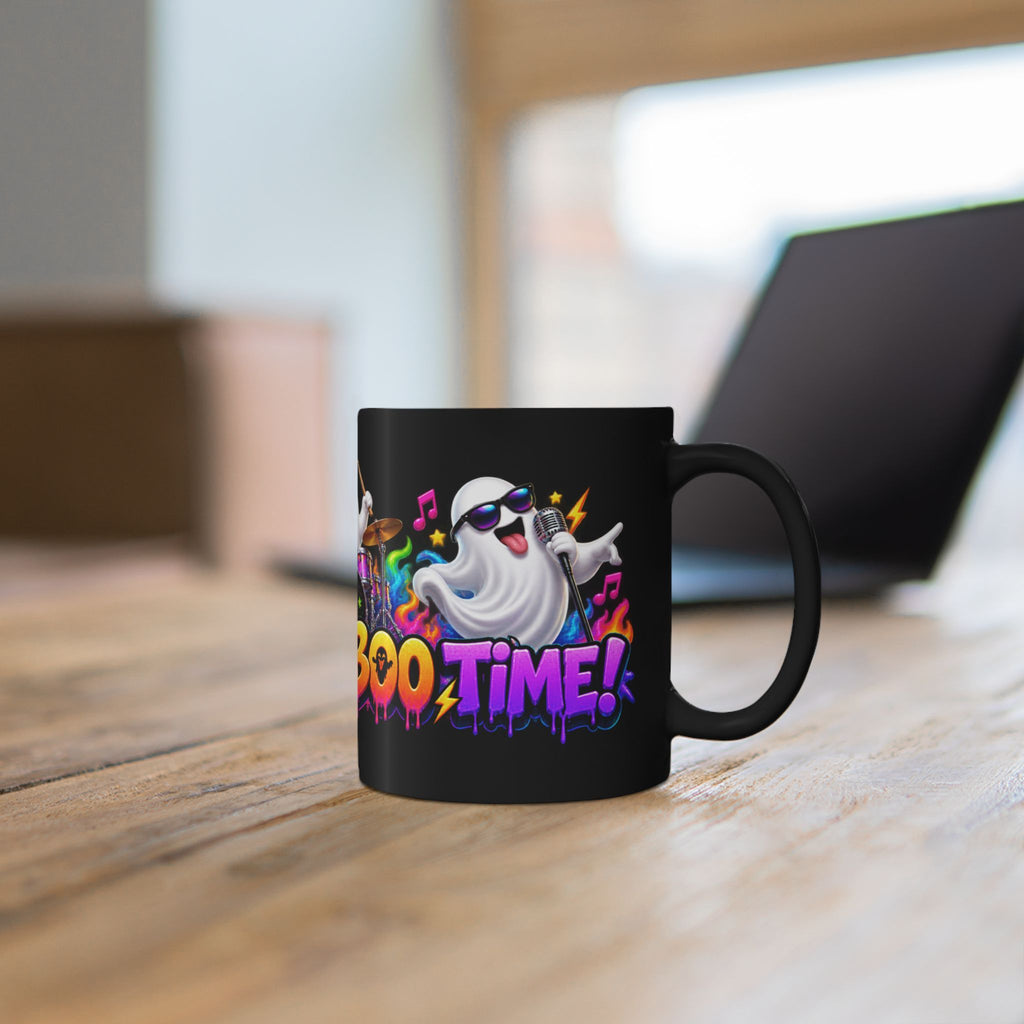 Here for a Boo Time Halloween Ghost Rock Band Black Mug