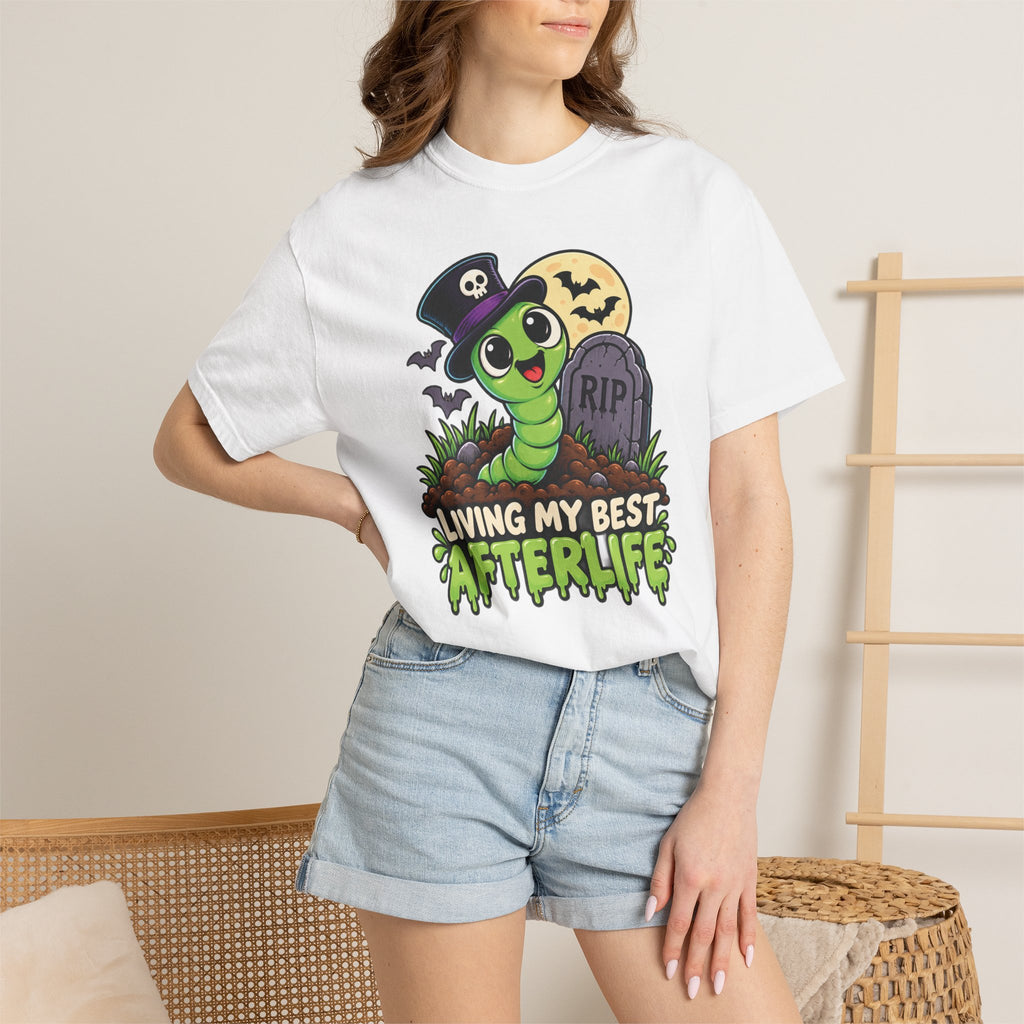 Living My Best Afterlife – Cute Halloween Graveyard Worm T-Shirt