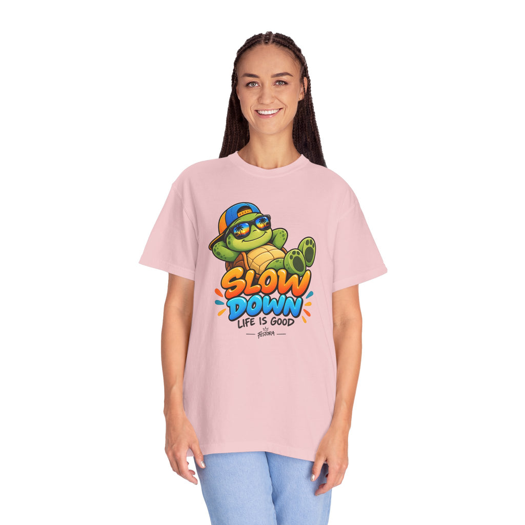 Slow Down, Life Is Good – Turtle Graphic T-Shirt | Festora Everyday