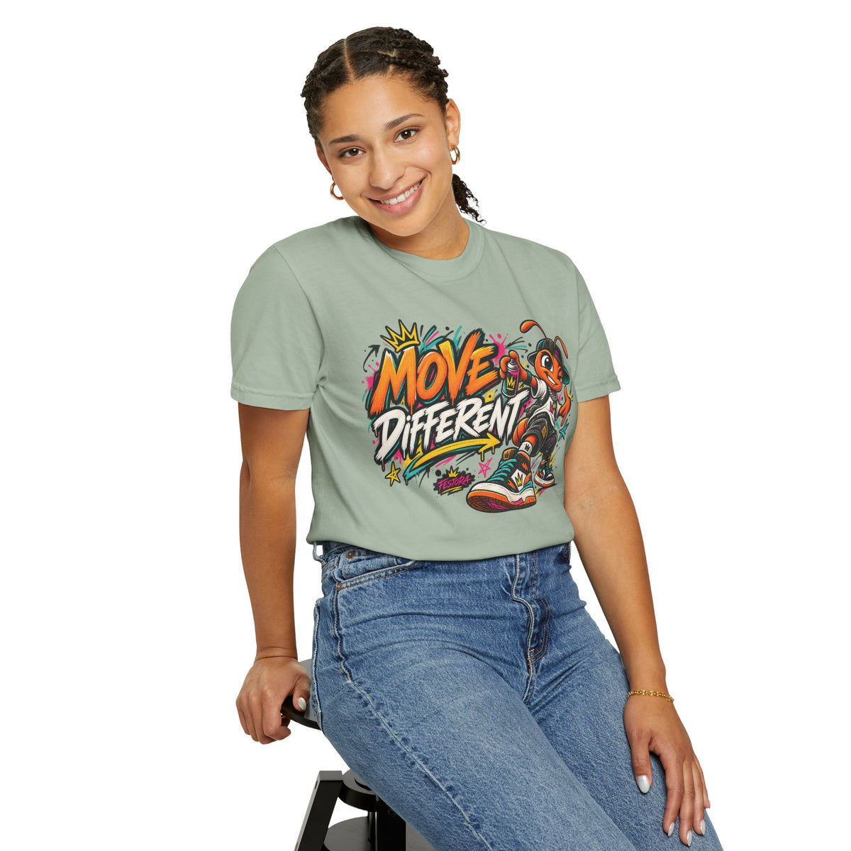 Move Different Graphic T-Shirt — Streetwear Skate Ant Mascot Design