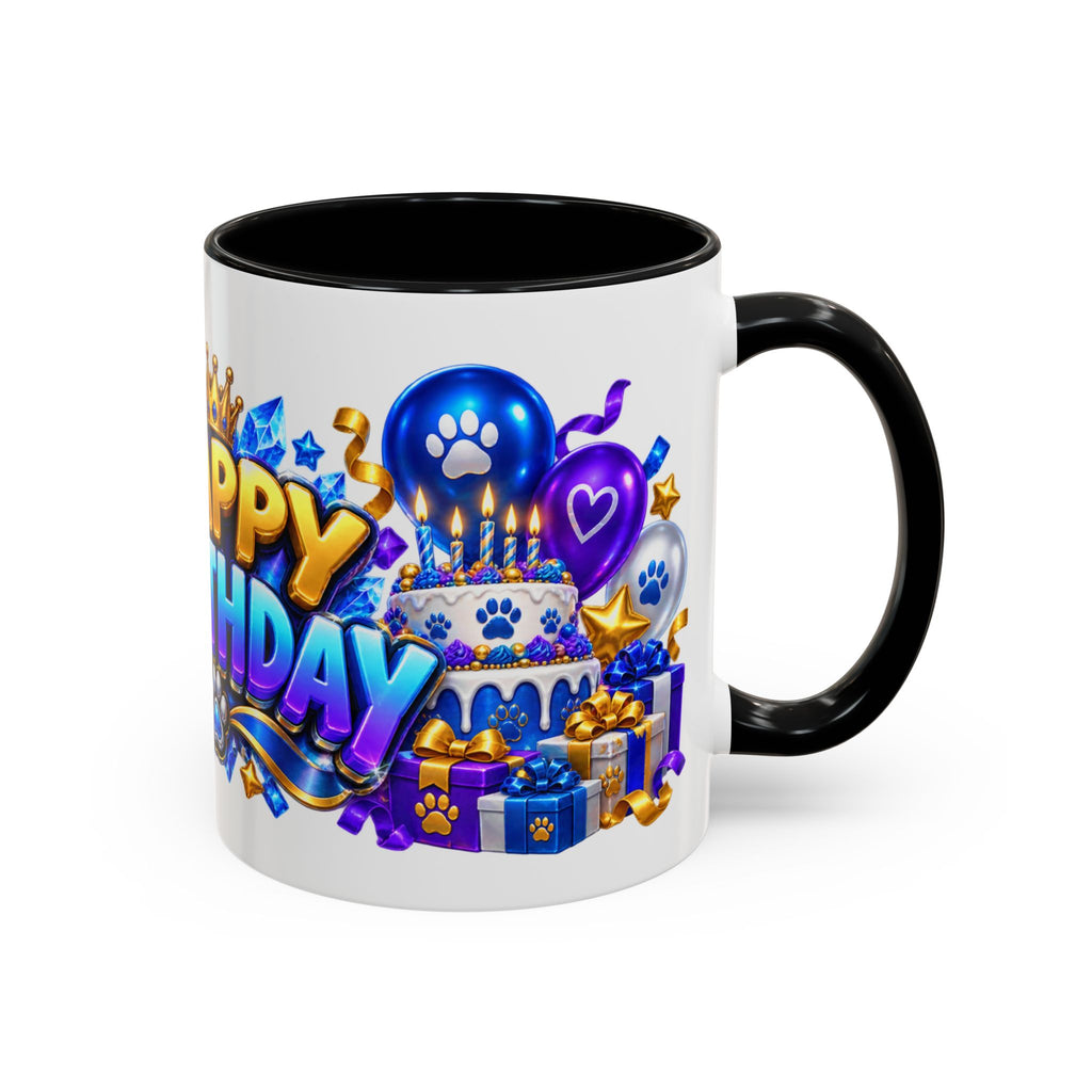 White Wolf Happy Birthday Mug – Blue Purple & Gold Birthday Gift – FestoraShop White Coffee Mug