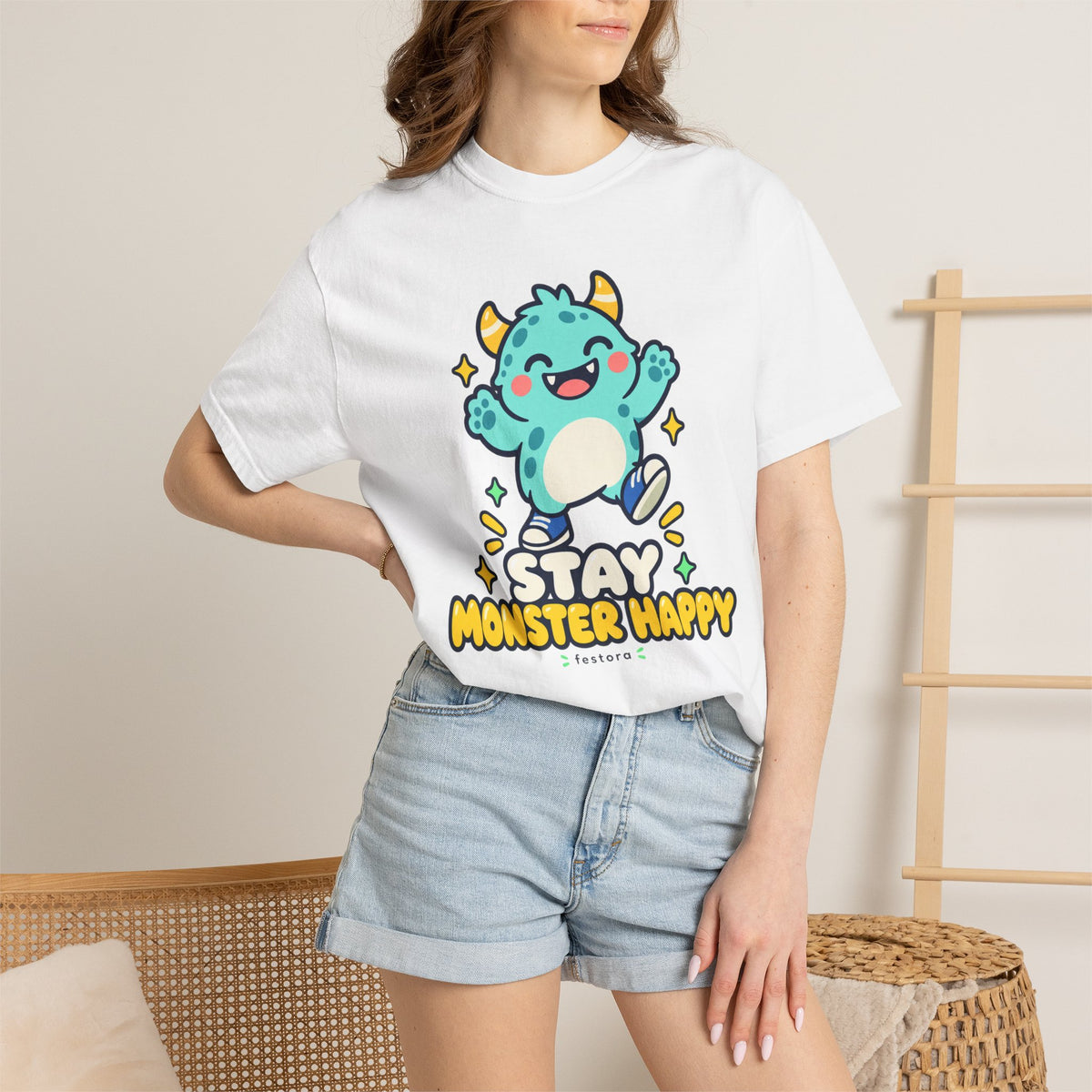 Stay Monster Happy – Cute Monster Graphic T-Shirt