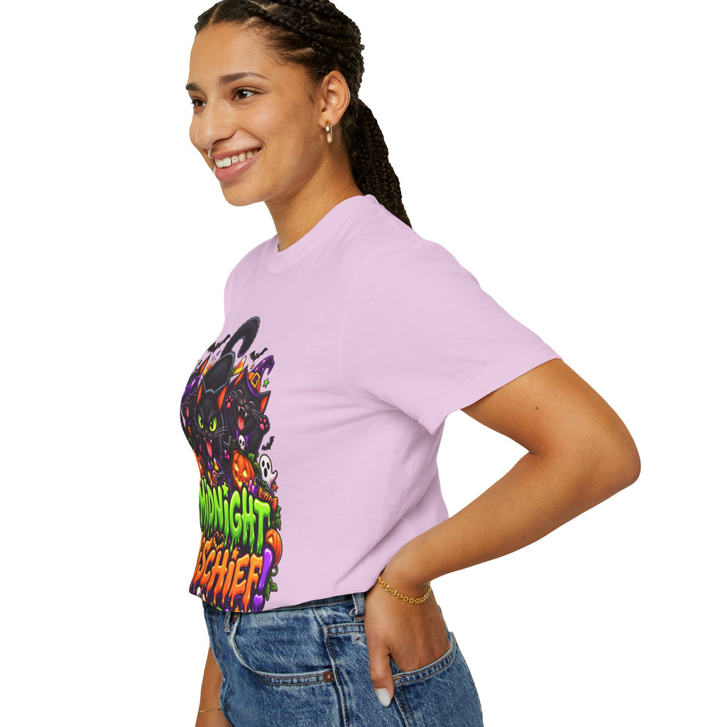 Midnight Mischief Halloween T-Shirt – Funny Black Cat Graphic Tee
