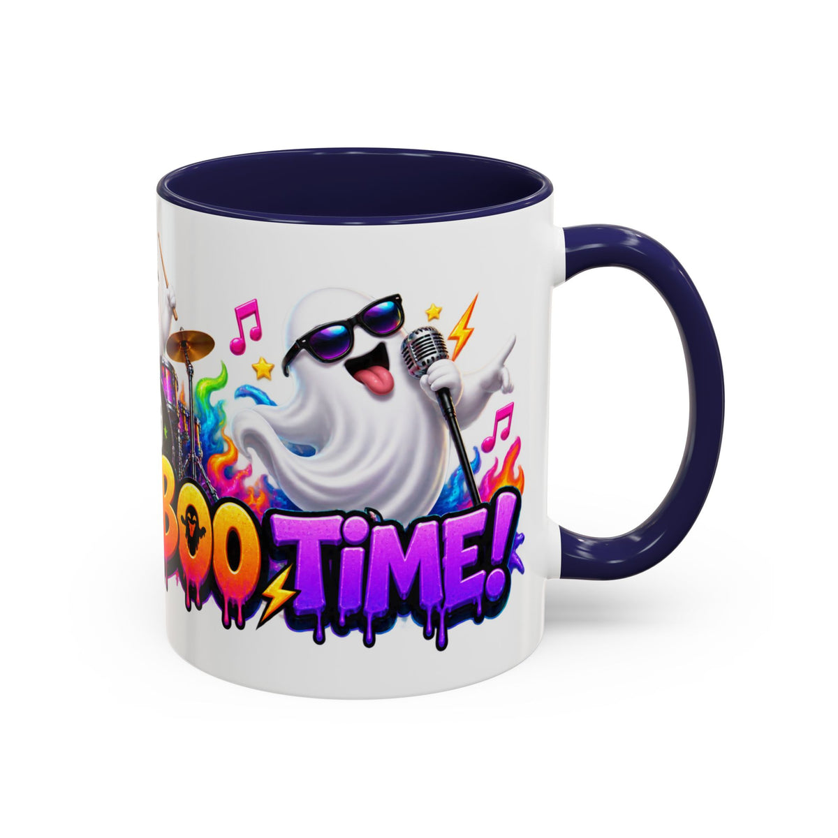 Here for a Boo Time Halloween Ghost Rock Band White Mug
