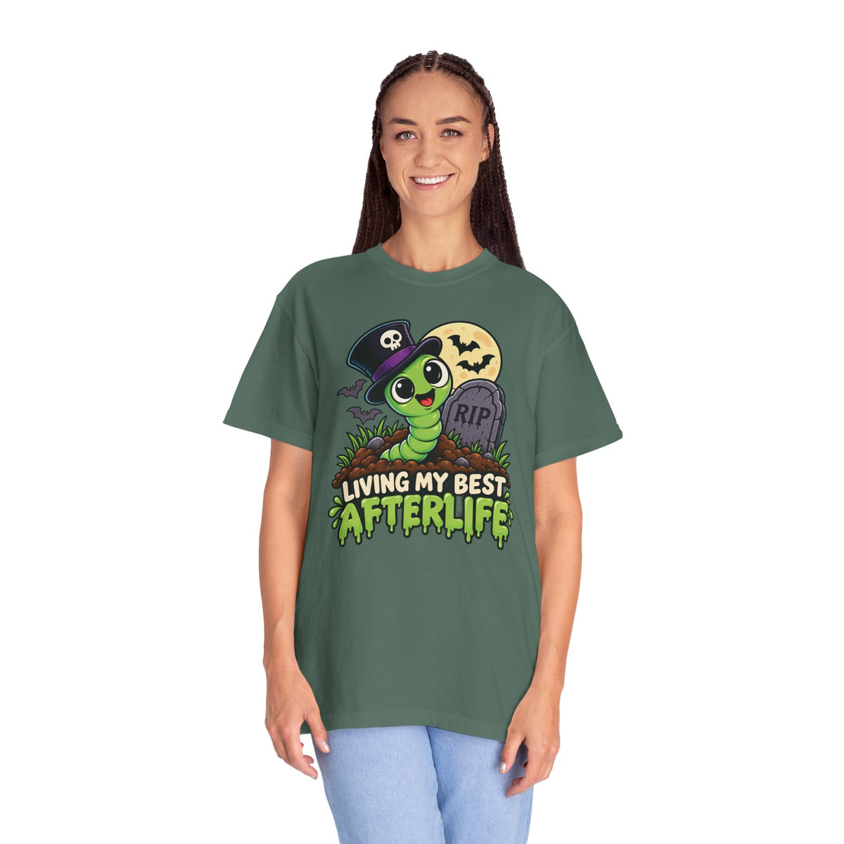 Living My Best Afterlife – Cute Halloween Graveyard Worm T-Shirt