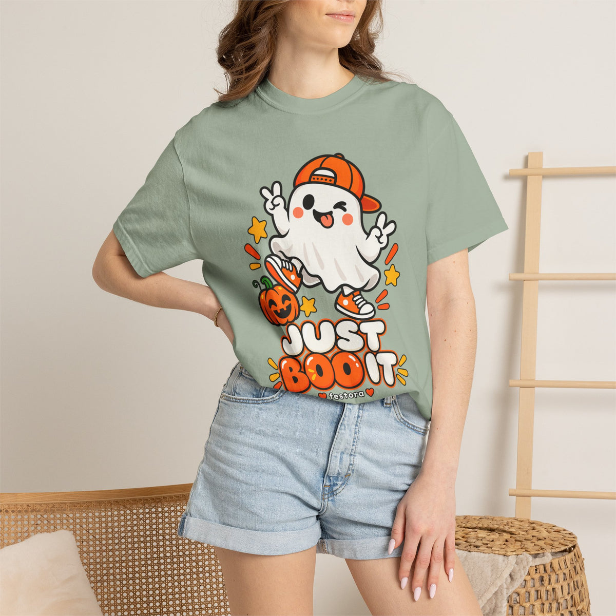 Just Boo It Halloween T-Shirt | Cute Skater Ghost Graphic Tee