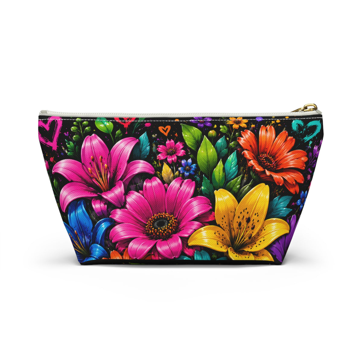Floral Burst Accessory Pouch — Colorful T-Bottom Makeup & Travel Bag